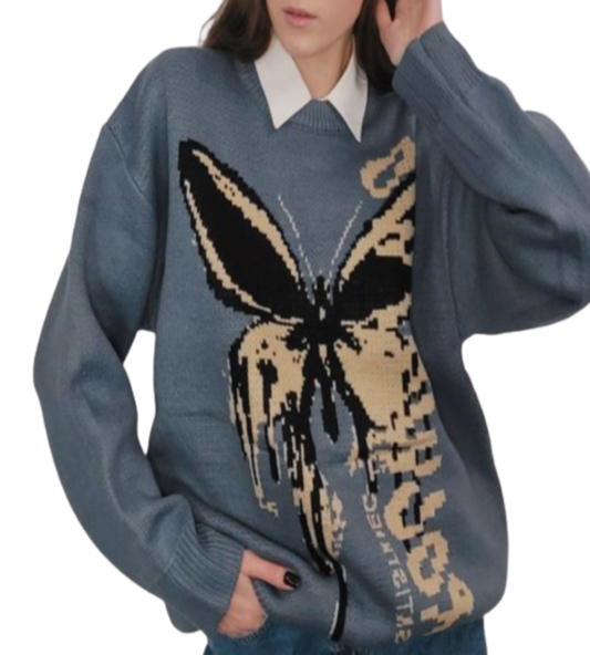 Harajuku Fashion Butterfly Knitwear Sweaters, Hip Hop Loose Pullover Sweaters for Men and Women, Casual Streetwear Tops