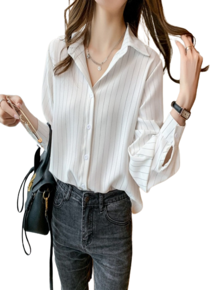 Chiffon Long Sleeve Shirt Tops Woman White Blouse