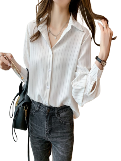 Chiffon Long Sleeve Shirt Tops Woman White Blouse