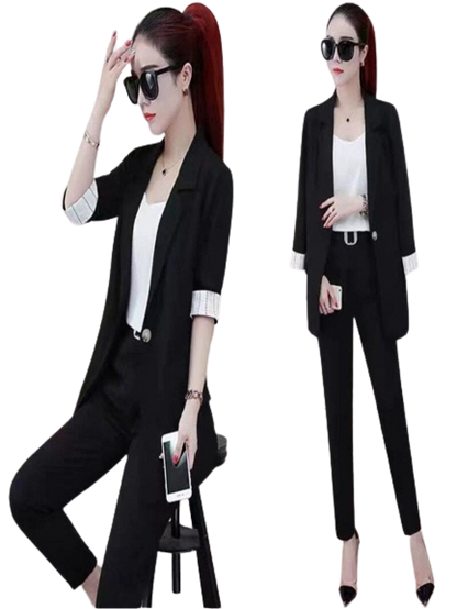 Modern Elegance Women Three-Piece Fashion office Suit Set - Professional Wear with a Touch of Korean Sophistication