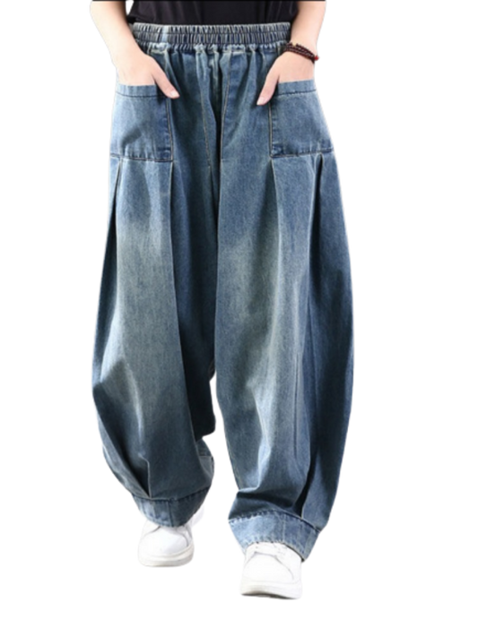 Vintage Harem Pants Trousers New Baggy Oversize Jeans for Women Denim Casual Cross Pants Mom Wide Leg Jeans 2023