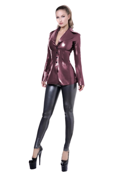 Latest Fashion Women Shiny PVC Suit Jacket with Button Details Fashion Buttons Shiny PVC Suit Jacket for Women  Sexy Faux Leather Coat Dress