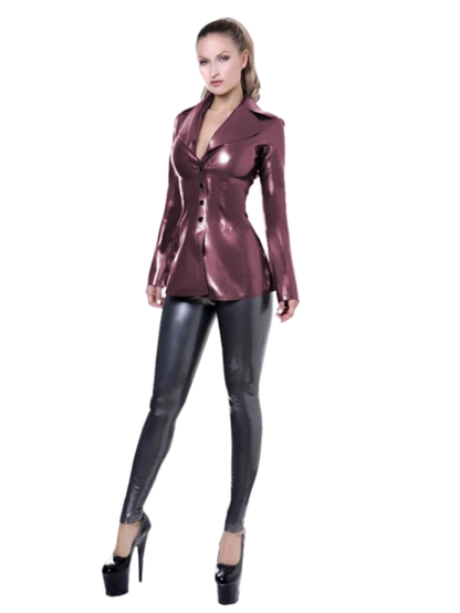 Latest Fashion Women Shiny PVC Suit Jacket with Button Details Fashion Buttons Shiny PVC Suit Jacket for Women  Sexy Faux Leather Coat Dress