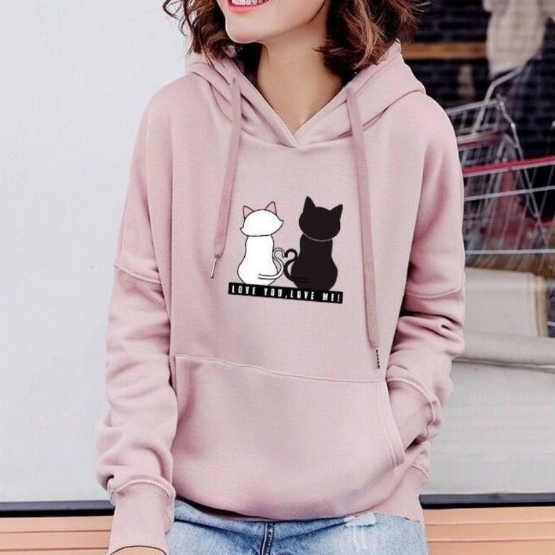 Harajuku Hoodie: Streetwear Hoodies for Women with Cute Cat Print