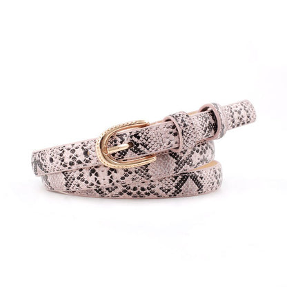 Female Leopard Belt Snake Skin Zebra Print Thin Horsehair Waistband PU Leather Gold Ring Heart Pin Metal Buckle Ladies Belts