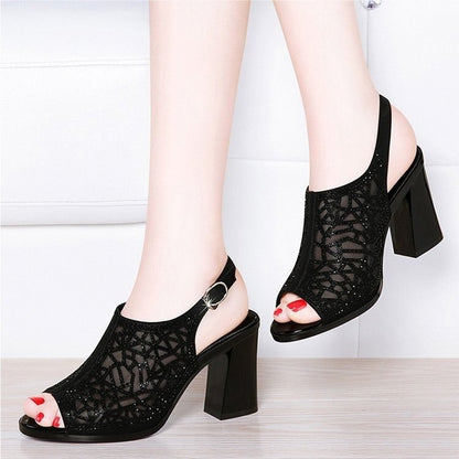 Women Shoes Sexy High Heel Elegant Party Shoes Solid Ankle Strap Women's Belt Buckle Sandals Rhinestone Sexy Ladies Shoes