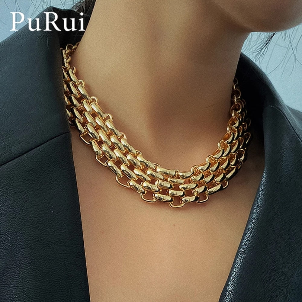 Punk Chunky Chain Choker Necklace for Women Hip Hop Gold Color Layered Collar Necklace Statement Fashion Jewelry