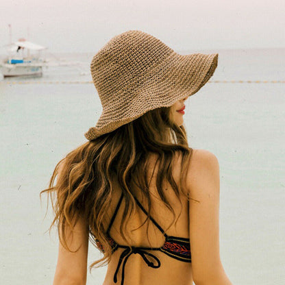 Simple Girl Raffia Sun Hat | Wide Brim Floppy Summer Hats for Women | Beach Panama Straw Dome Bucket Hat | Femme Shade Hat