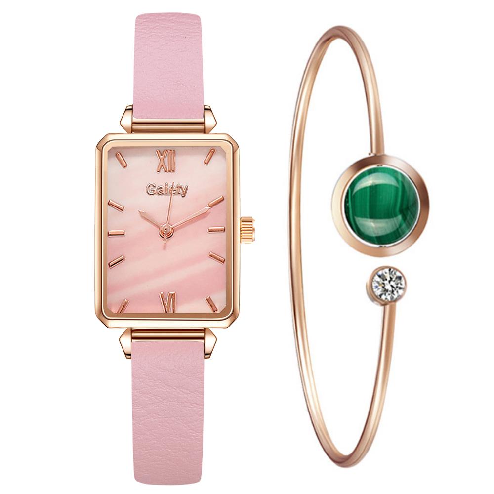 Brand Women Watches Fashion Square Dial Ladies Quartz Watches Bracelet Set Green Dial Simple Rose Gold Mesh Luxury Women Watches