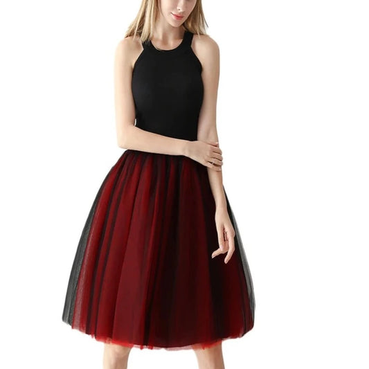 Gothic 7 Layers 65cm Mix Colors Tutu Tulle Skirt Women Streetwear High Waist Pleated Midi Skirts spudniczki jupe rokken faldas