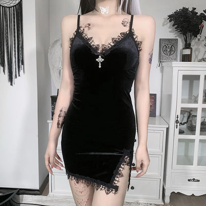 Elevate Your Style with a Dark Cross Black Mini Dress: Vintage, Sexy and Perfect for Goth Party Club Nights