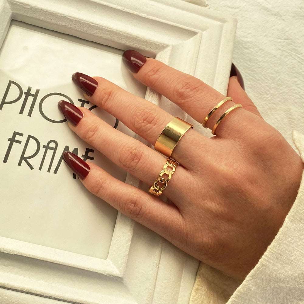 Bohemian Gold Color Chain Rings Set For Women Fashion Boho Coin Snake Moon Rings Party 2023 Trend Jewelry Gift