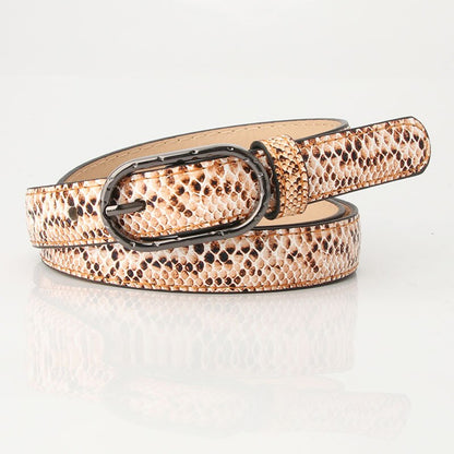 Female Leopard Belt Snake Skin Zebra Print Thin Horsehair Waistband PU Leather Gold Ring Heart Pin Metal Buckle Ladies Belts