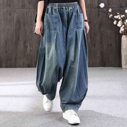 Vintage Harem Pants Trousers New Baggy Oversize Jeans for Women Denim Casual Cross Pants Mom Wide Leg Jeans 2023