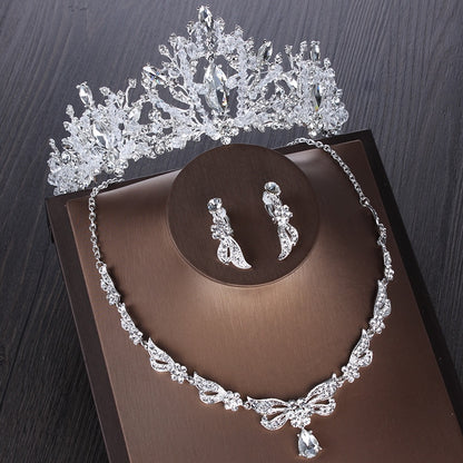 Luxury Heart Crystal Bridal Jewelry Sets Wedding Cubic Zircon Crown Tiaras Earring