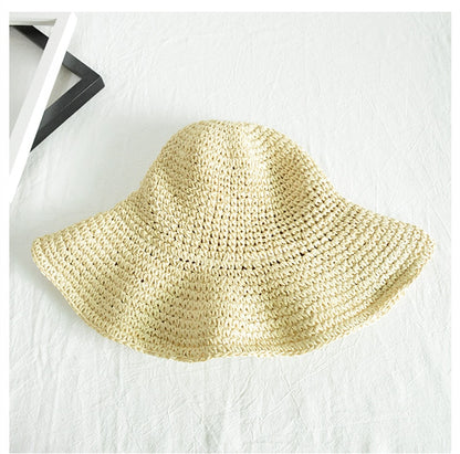 Simple Girl Raffia Sun Hat | Wide Brim Floppy Summer Hats for Women | Beach Panama Straw Dome Bucket Hat | Femme Shade Hat