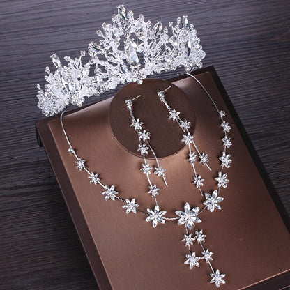 Luxury Heart Crystal Bridal Jewelry Sets Wedding Cubic Zircon Crown Tiaras Earring