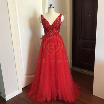 Beading Prom cocktail  Dresses 2023 Plus Size Pink High Split Tulle Sweep Train Sleeveless Evening Gown A-line Lace Up Backless Vestido De