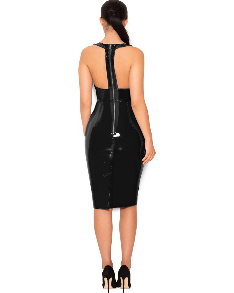 Hottest Trend S-6XL Shiny Vinyl Latex Leather Dress for Women | Sexy V-Neck Backless Bodycon Dresses | Elegant Party Clubwear