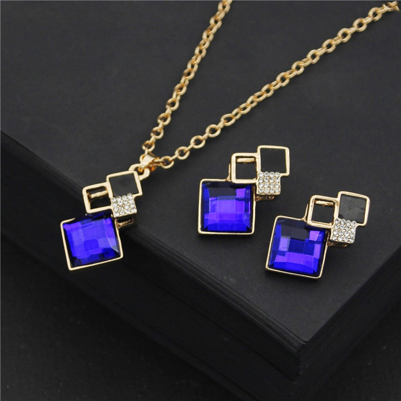 Fashion Crystal Pendants Necklace Earrings Sets for Women Jewelry Gift Set