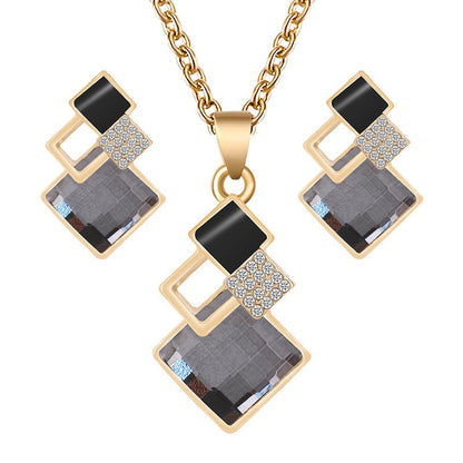 Fashion Crystal Pendants Necklace Earrings Sets for Women Jewelry Gift Set