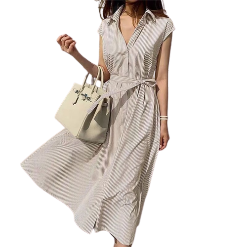 Summer 2023 Women Striped Raglan Sleeve Shirt Dress Embrace Korean Fashion with Elegant Long Dresses