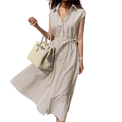 Summer 2023 Women Striped Raglan Sleeve Shirt Dress Embrace Korean Fashion with Elegant Long Dresses