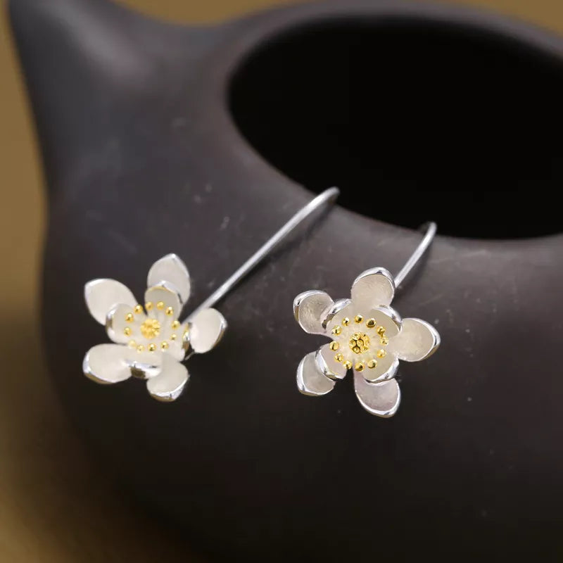 925 sterling silver Long Flower Earrings For Women Elegant Lady Prevent Allergy New Design Fashion Jewelry