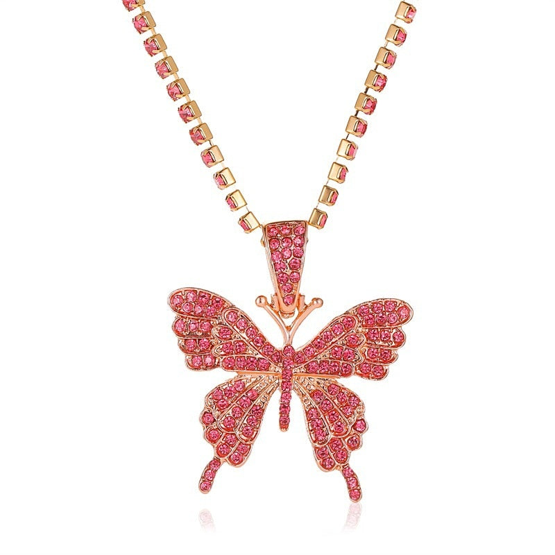 Punk Cuban Double Layer Big Butterfly Pendant Necklace