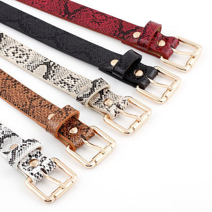 Female Leopard Belt Snake Skin Zebra Print Thin Horsehair Waistband PU Leather Gold Ring Heart Pin Metal Buckle Ladies Belts