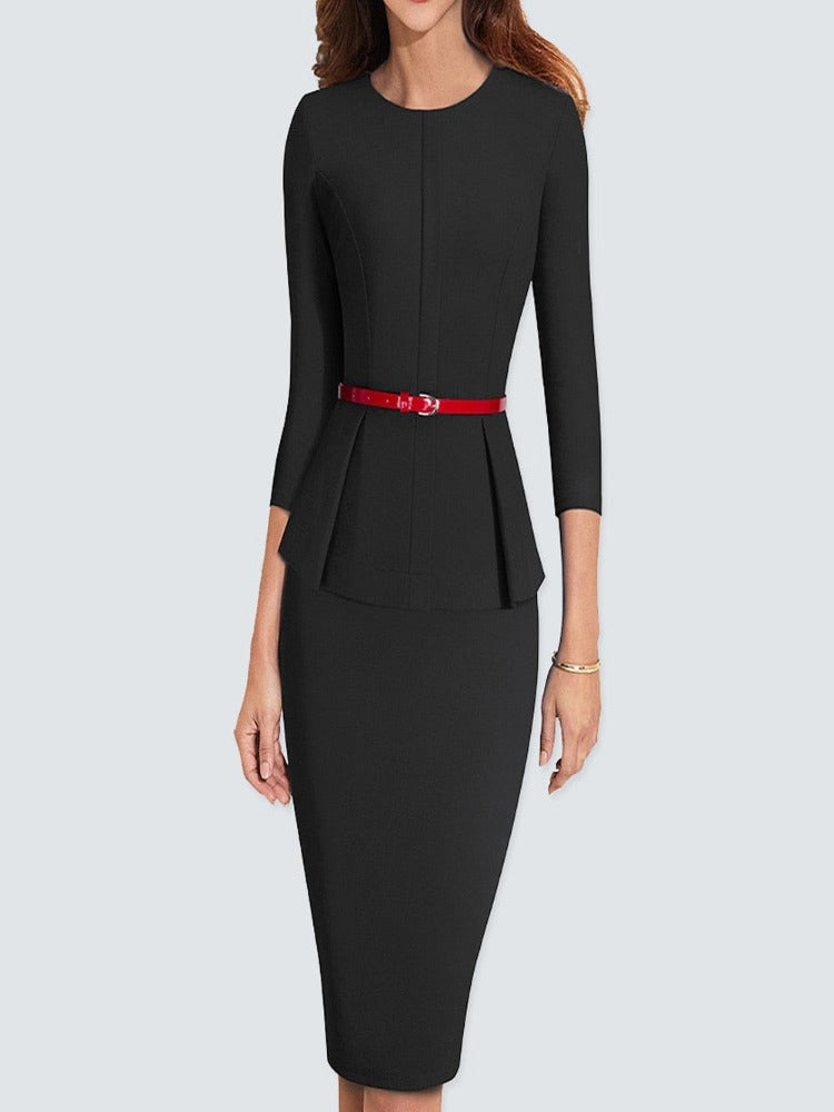 New Arrival Autumn Formal Peplum Office Lady Dress Elegant Sheath Bodycon Work Business Pencil Dress