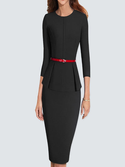 New Arrival Autumn Formal Peplum Office Lady Dress Elegant Sheath Bodycon Work Business Pencil Dress