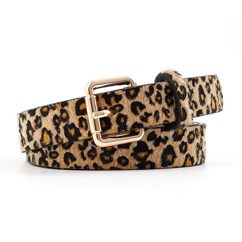 Female Leopard Belt Snake Skin Zebra Print Thin Horsehair Waistband PU Leather Gold Ring Heart Pin Metal Buckle Ladies Belts