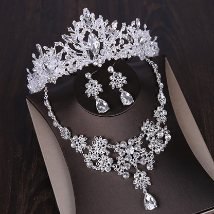 Luxury Heart Crystal Bridal Jewelry Sets Wedding Cubic Zircon Crown Tiaras Earring