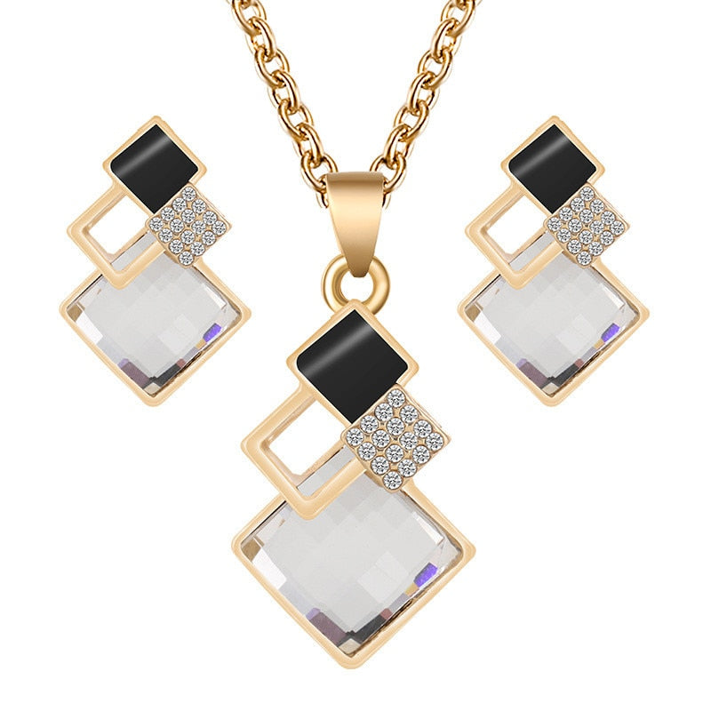 Fashion Crystal Pendants Necklace Earrings Sets for Women Jewelry Gift Set