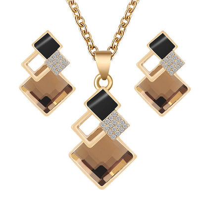 Fashion Crystal Pendants Necklace Earrings Sets for Women Jewelry Gift Set