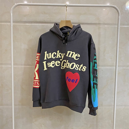 Graffiti Letter Foam Plus Velvet Oversized Sweatshirts Men's Fleece Hooded Hoodie Unisex Stranger Things Pullover Kanye Hoody