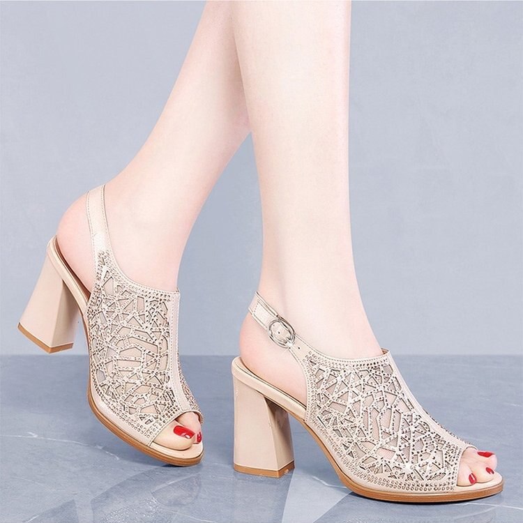 Women Shoes Sexy High Heel Elegant Party Shoes Solid Ankle Strap Women's Belt Buckle Sandals Rhinestone Sexy Ladies Shoes