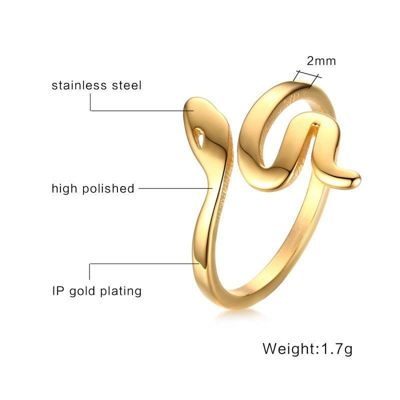 Snake Shape Ring Stainless Steel Jewelry Gold Color Bague Serpent Rings for Women Cute gift and Party Jewelry