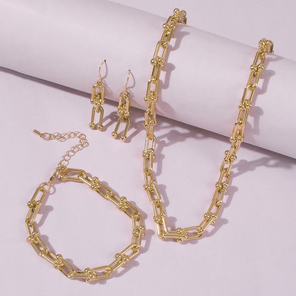 New Design Personality Chains Jewelry Set Unique Punk Statement Chains Necklace Bracelet Earring For Women