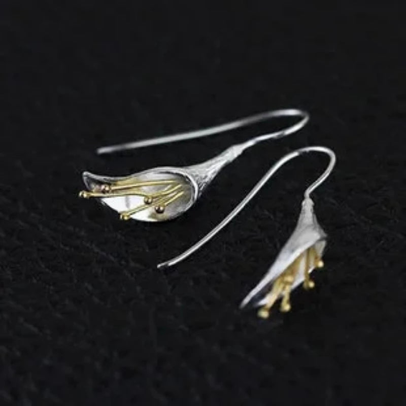 925 sterling silver Long Flower Earrings For Women Elegant Lady Prevent Allergy New Design Fashion Jewelry