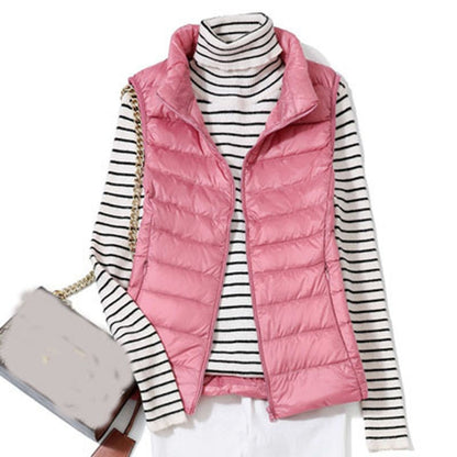 New Women's Ultra-Light Down Vest Short Windproof Lightweight Warm Waistcoat. Sleeveless White Duck Down Coat for Females