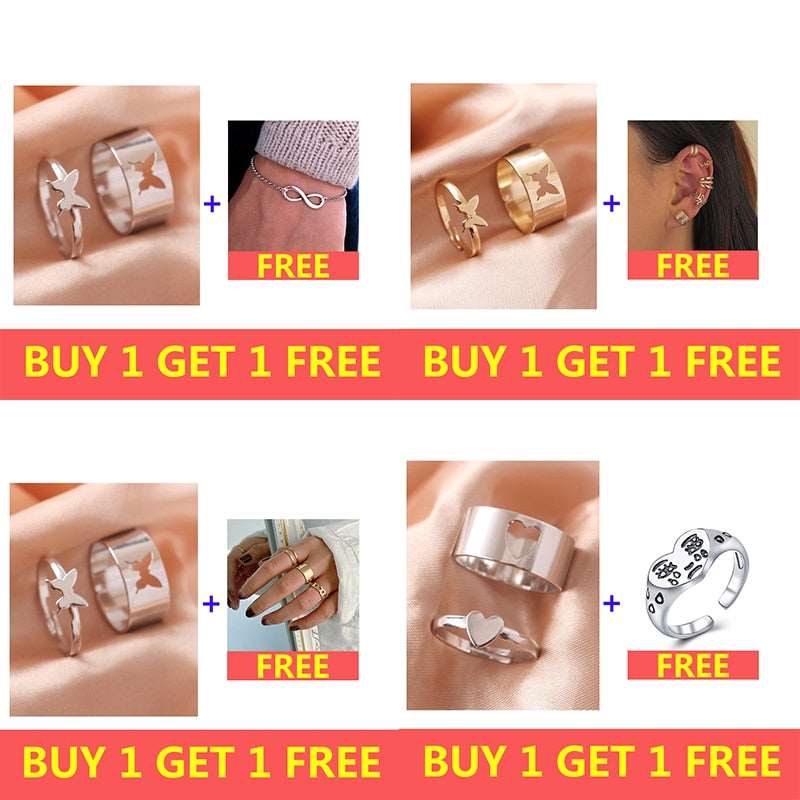 Butterfly Rings For Women Men Lover Couple Ring Set Silver gold Color