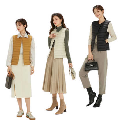 Women's Ultra-Light Down Vest 90% Matt Fabric Portable Warm Sleeveless Winter Liner Two Ways Waistcoat Jacket for Women  Warm Vests