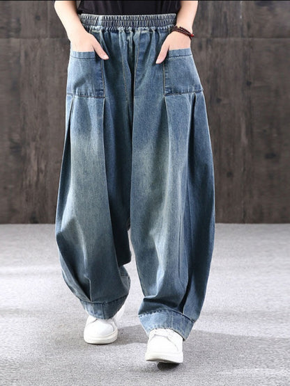 Vintage Harem Pants Trousers New Baggy Oversize Jeans for Women Denim Casual Cross Pants Mom Wide Leg Jeans 2023