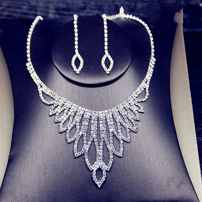 FYUAN Shine Geometric Rhinestone Necklace Earrings For Women Long Tassel Jewelry Sets Weddings Banquet Gifts