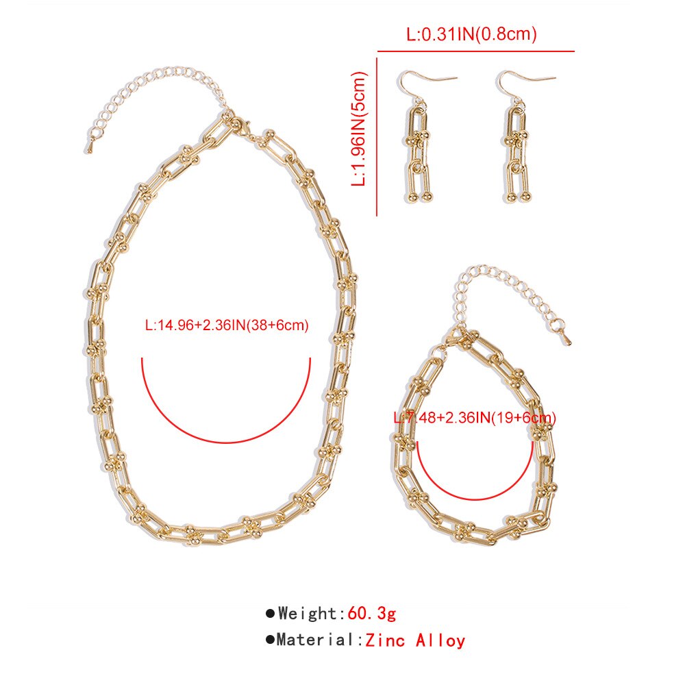 New Design Personality Chains Jewelry Set Unique Punk Statement Chains Necklace Bracelet Earring For Women