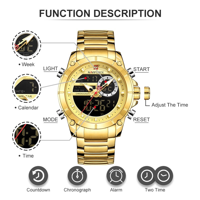 NAVIFORCE Luxury Watch Original Sports Wrist Watch For Men Quartz Steel Waterproof Digital Fashion Watches Male Relogio Masculino 9163