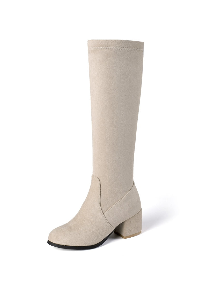 New arrival knee high boots thick high Designer Platform heels round toe ladies , women shoes