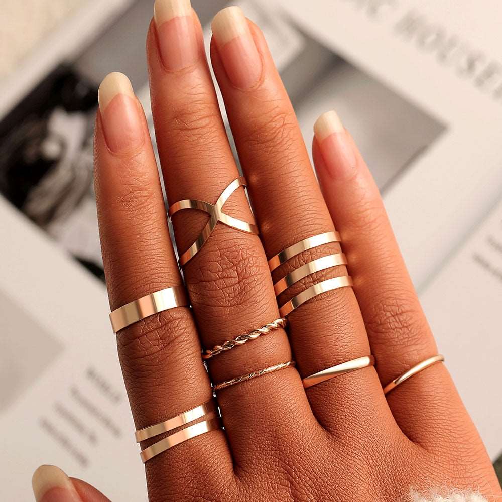 Bohemian Gold Color Chain Rings Set For Women Fashion Boho Coin Snake Moon Rings Party 2023 Trend Jewelry Gift